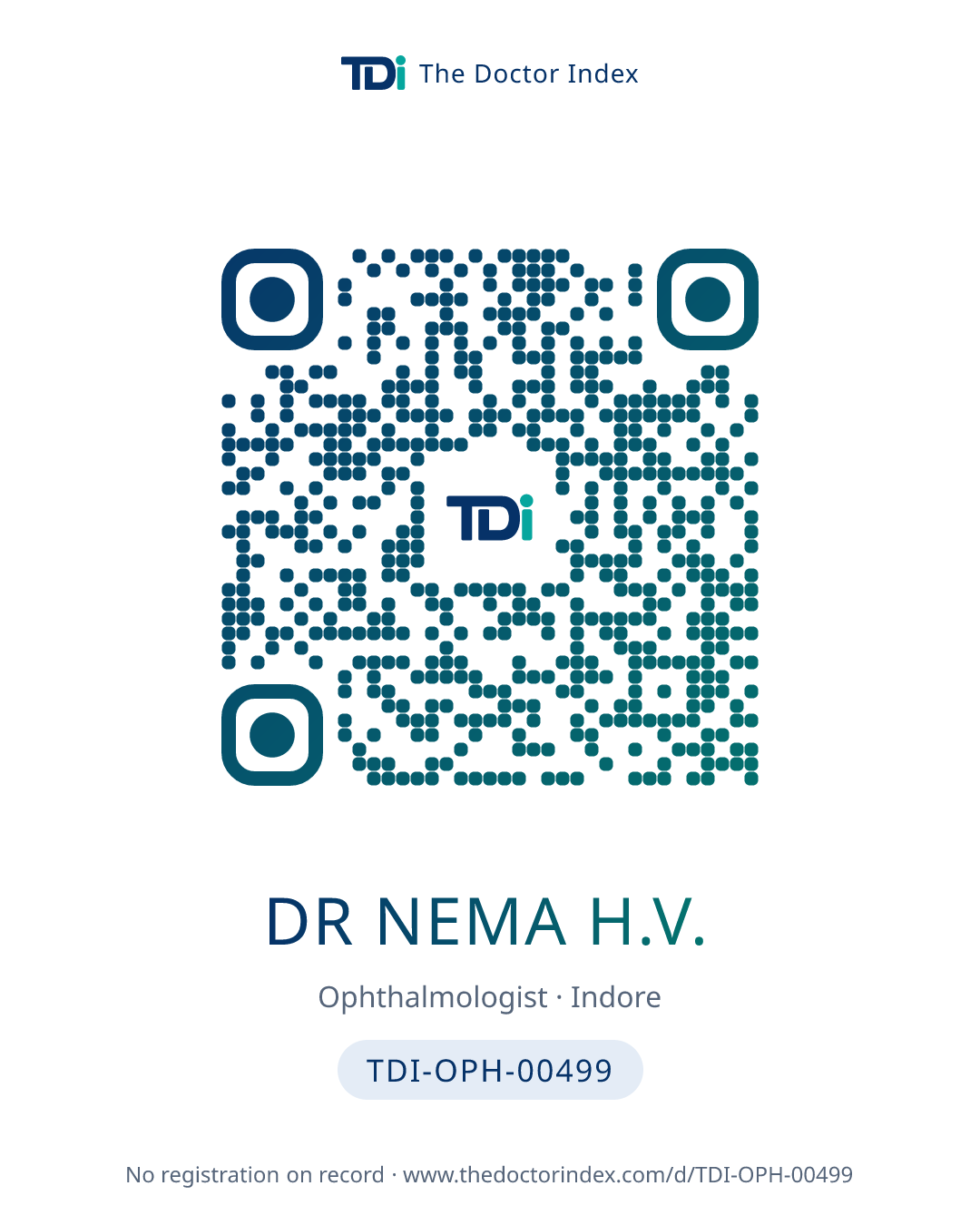 QR card for Dr Nema H.V., TDI-OPH-00499
