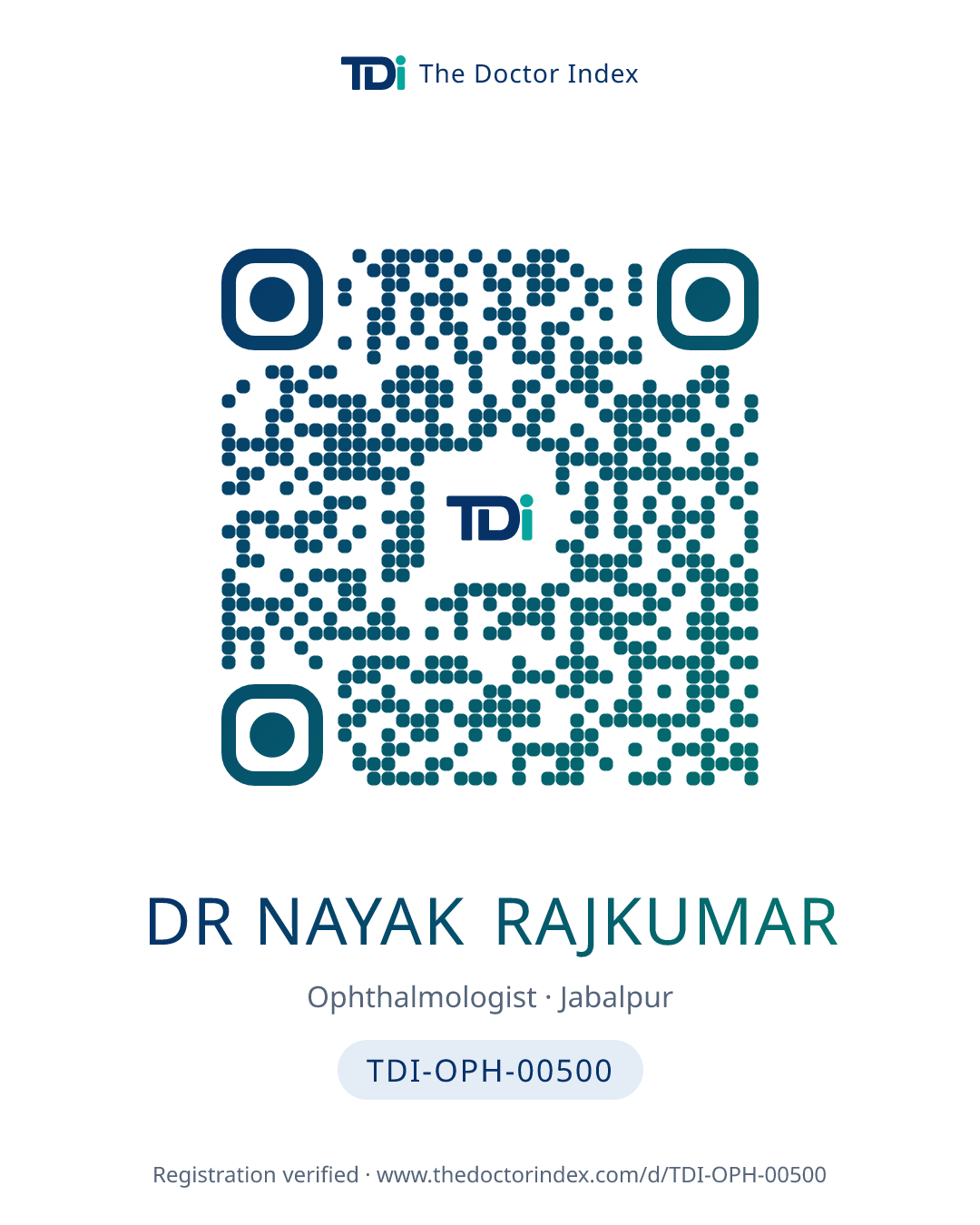 QR card for Dr Nayak Rajkumar, TDI-OPH-00500