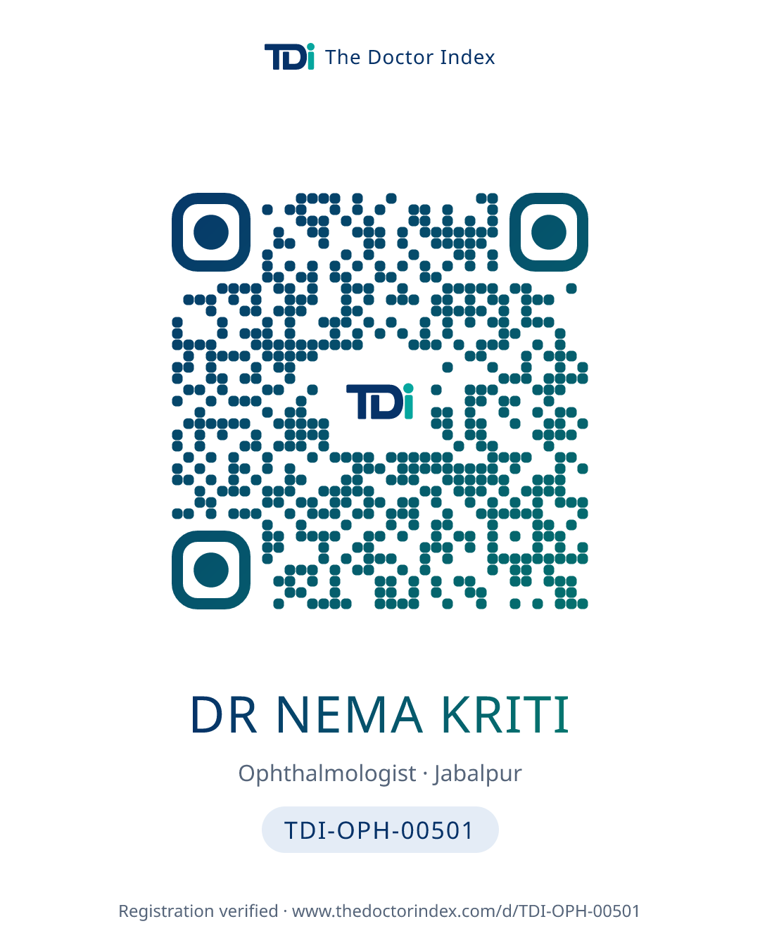 QR card for Dr Nema Kriti, TDI-OPH-00501