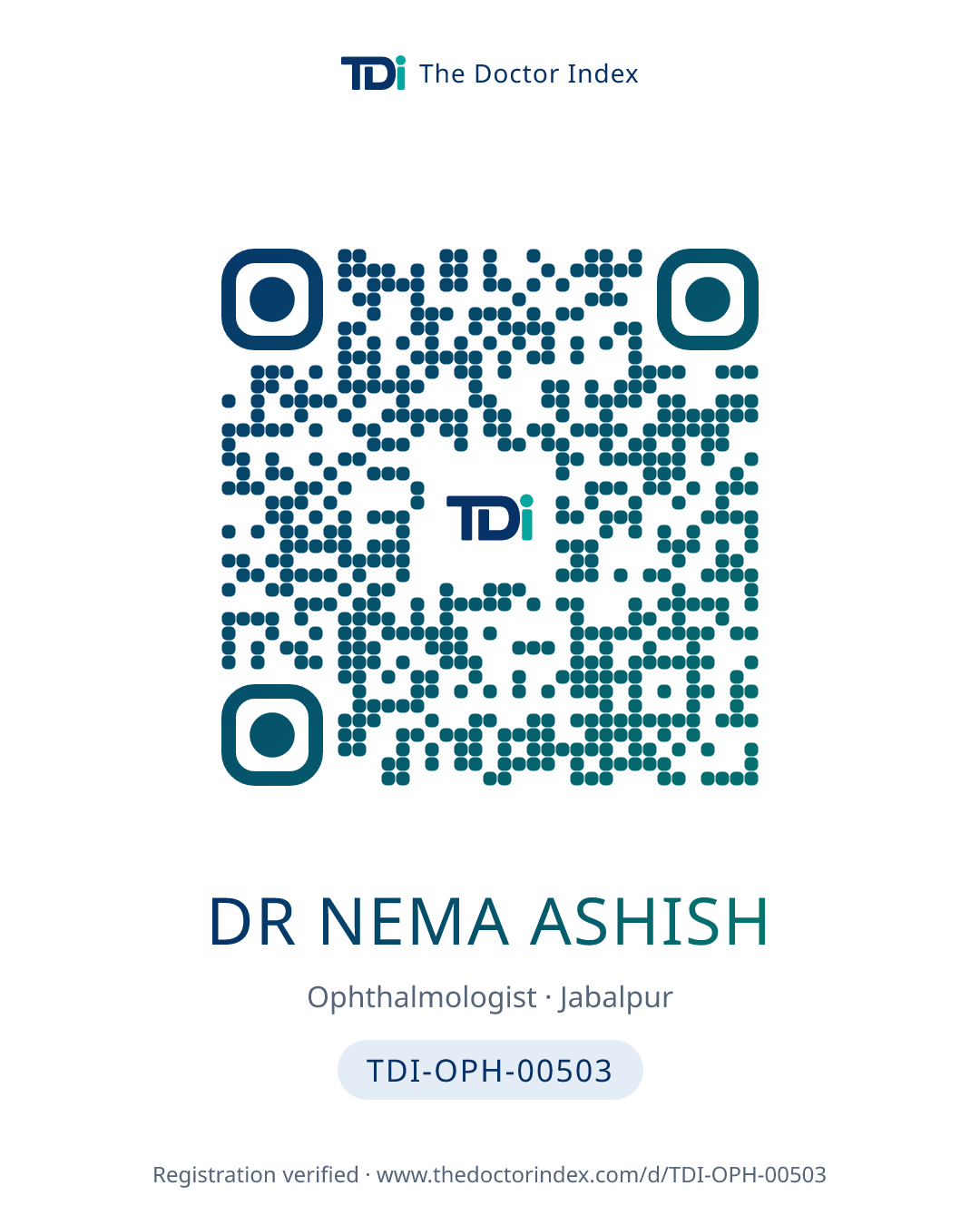 QR card for Dr Nema Ashish, TDI-OPH-00503
