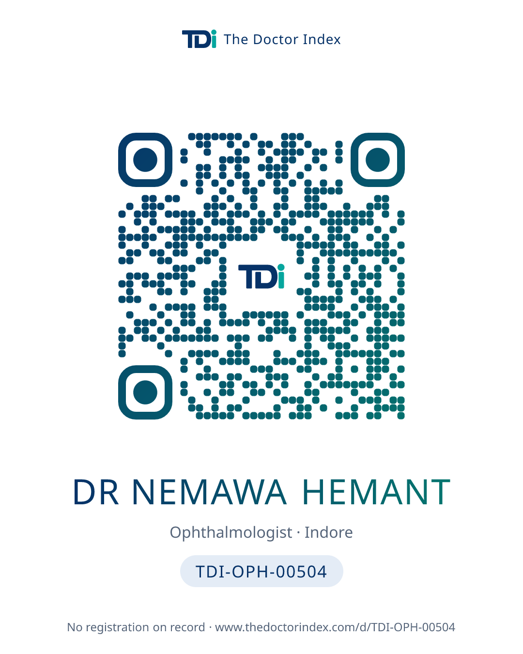 QR card for Dr Nemawa Hemant, TDI-OPH-00504