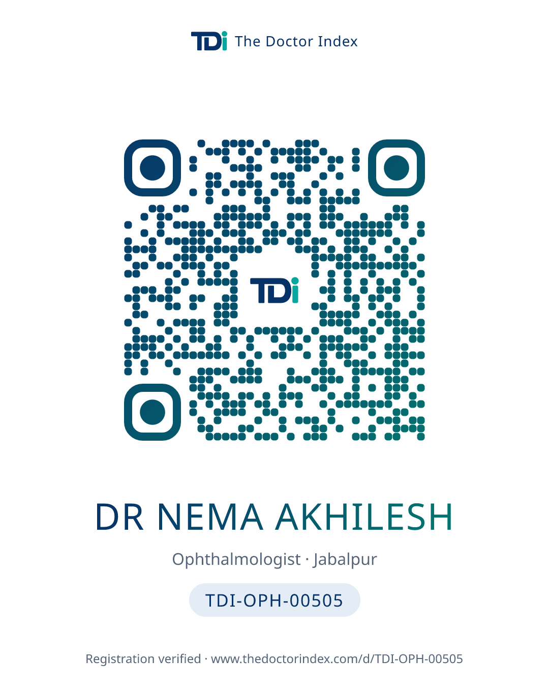 QR card for Dr Nema Akhilesh, TDI-OPH-00505