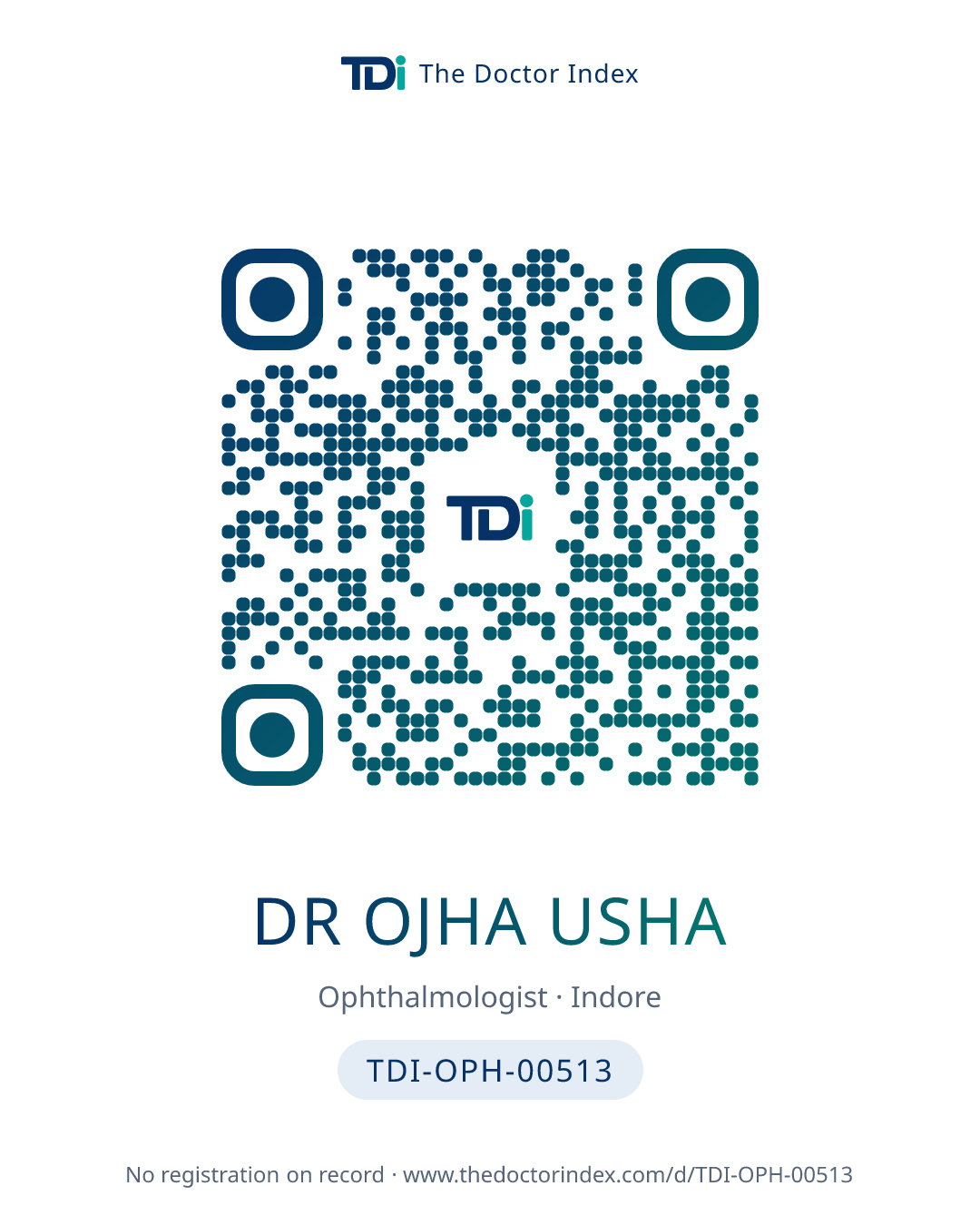 QR card for Dr Ojha Usha, TDI-OPH-00513