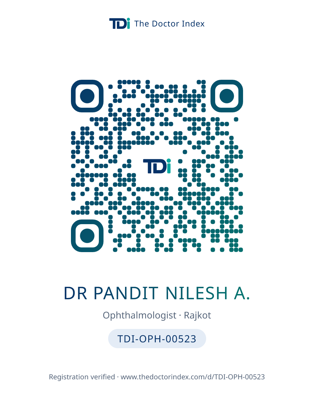 QR card for Dr Pandit Nilesh A., TDI-OPH-00523