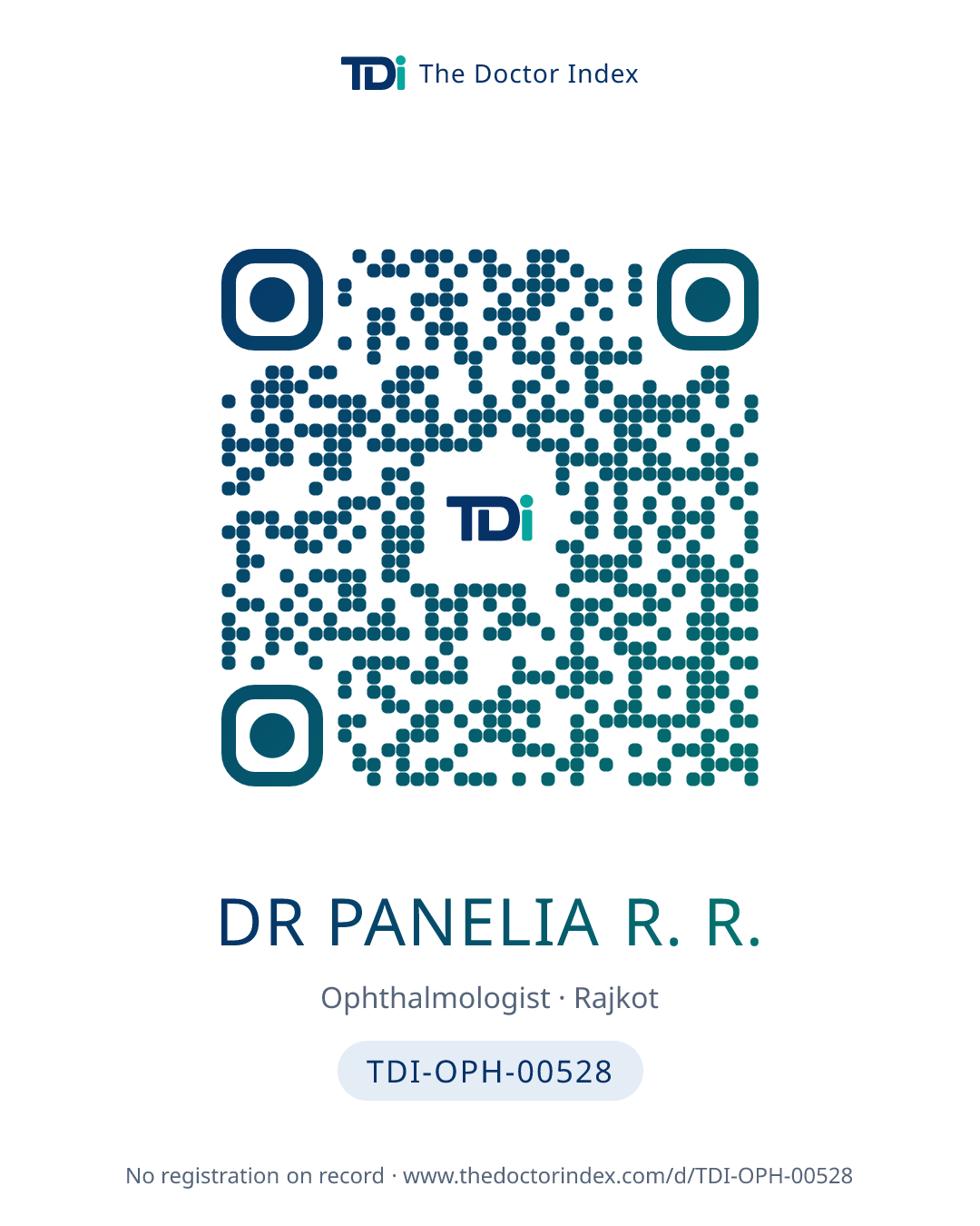 QR card for Dr Panelia R. R., TDI-OPH-00528