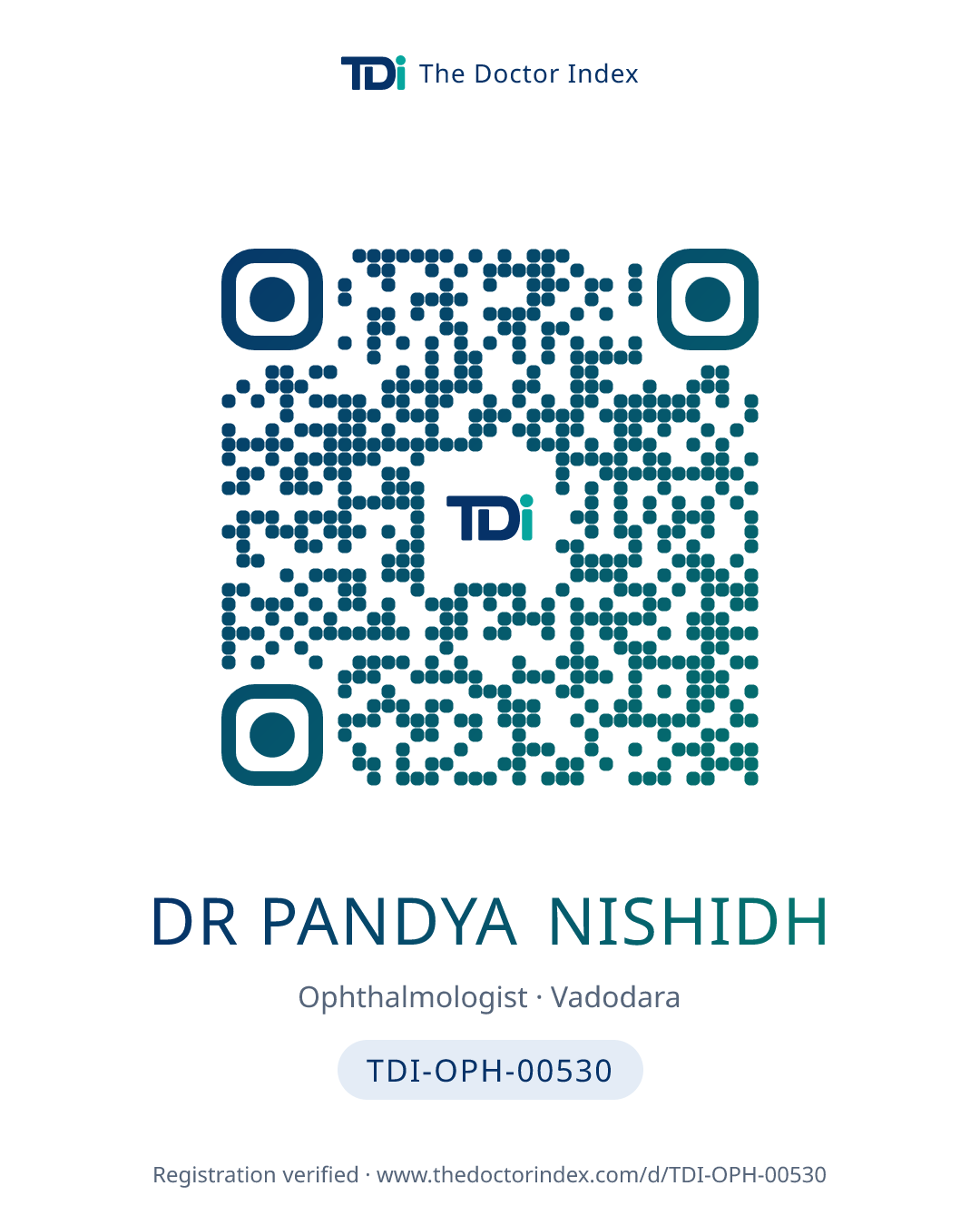 QR card for Dr Pandya Nishidh, TDI-OPH-00530