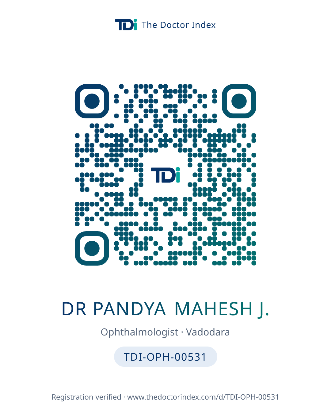 QR card for Dr Pandya Mahesh J., TDI-OPH-00531