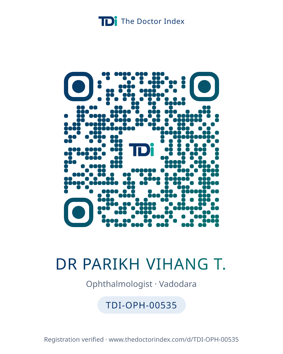 QR card for Dr Parikh Vihang T., TDI-OPH-00535
