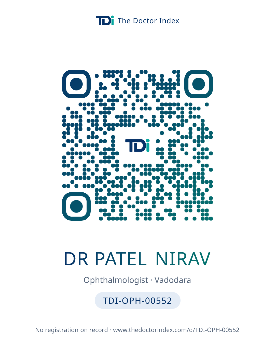 QR card for Dr Patel Nirav, TDI-OPH-00552