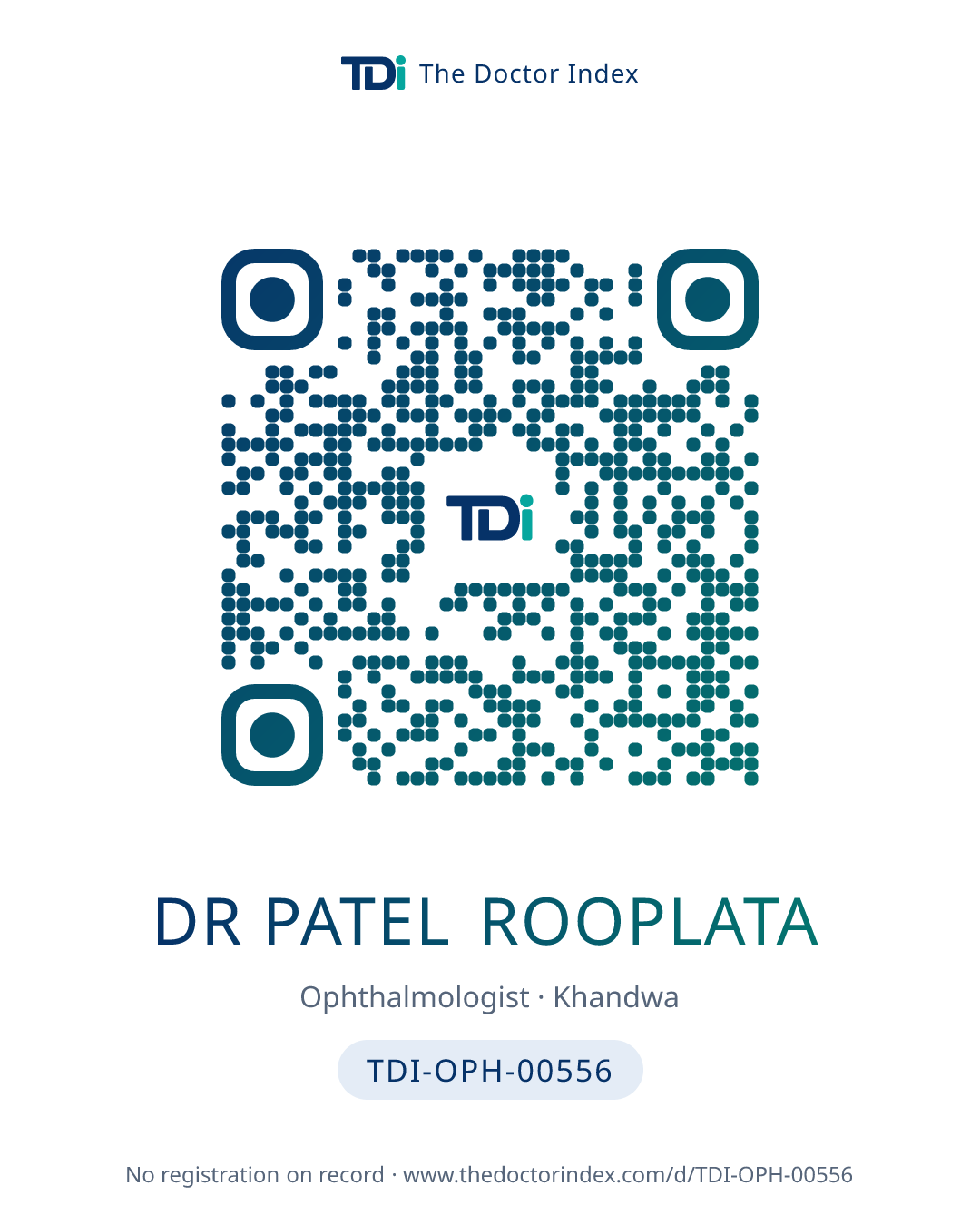 QR card for Dr Patel Rooplata, TDI-OPH-00556