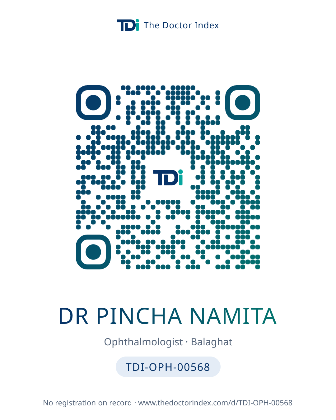 QR card for Dr Pincha Namita, TDI-OPH-00568