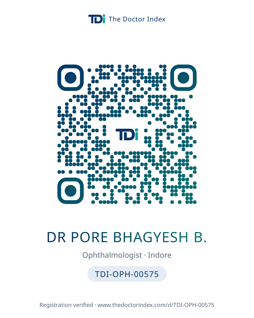 QR card for Dr Pore Bhagyesh B., TDI-OPH-00575