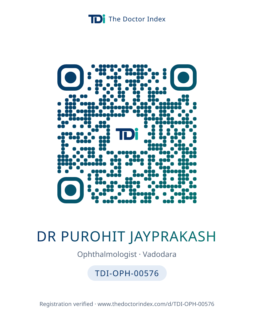 QR card for Dr Purohit Jayprakash, TDI-OPH-00576