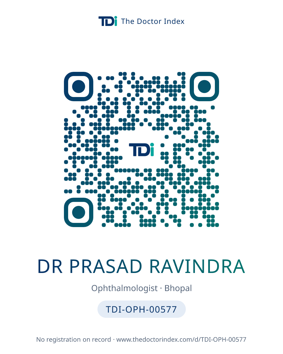 QR card for Dr Prasad Ravindra, TDI-OPH-00577