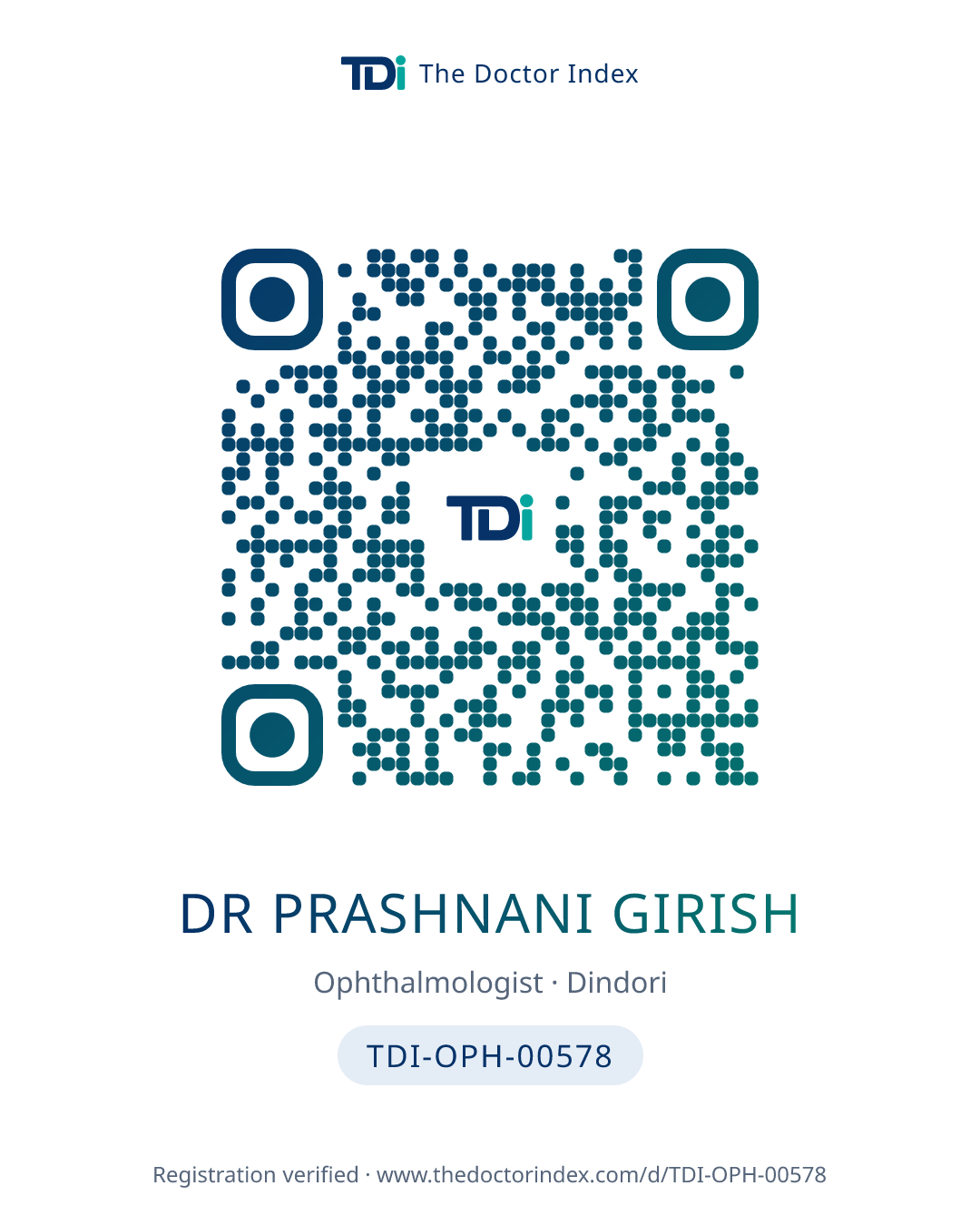 QR card for Dr Prashnani Girish, TDI-OPH-00578