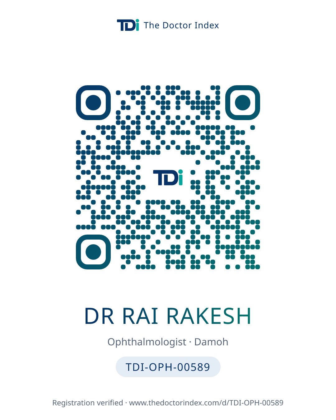 QR card for Dr Rai Rakesh, TDI-OPH-00589