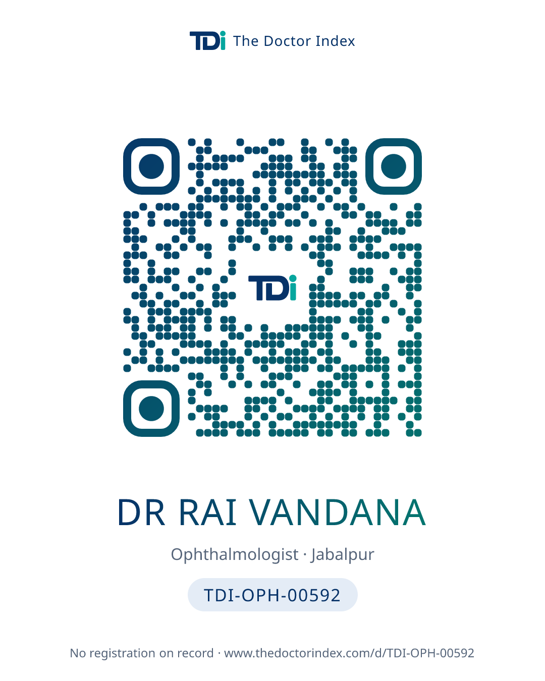 QR card for Dr Rai Vandana, TDI-OPH-00592