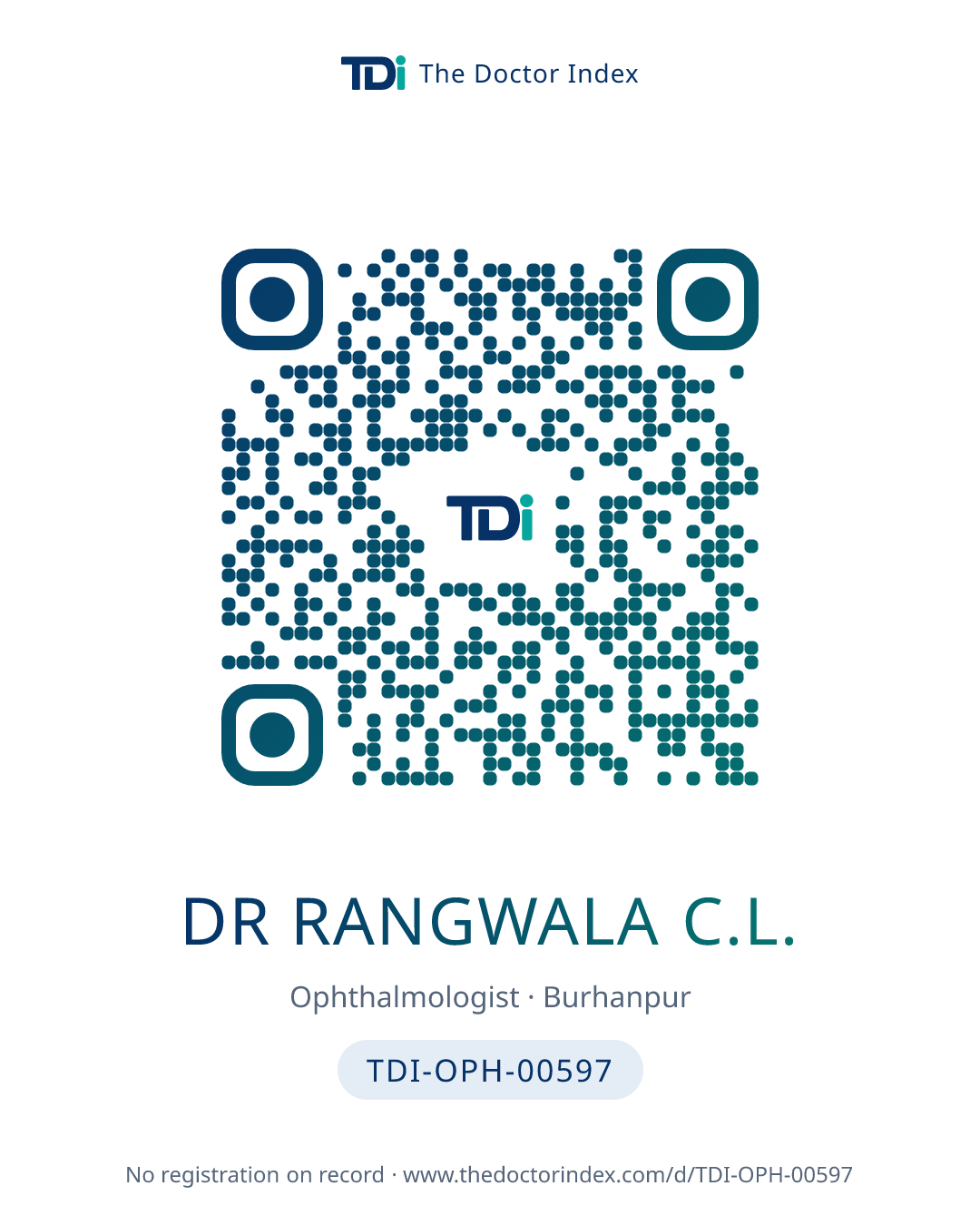 QR card for Dr Rangwala C.L., TDI-OPH-00597