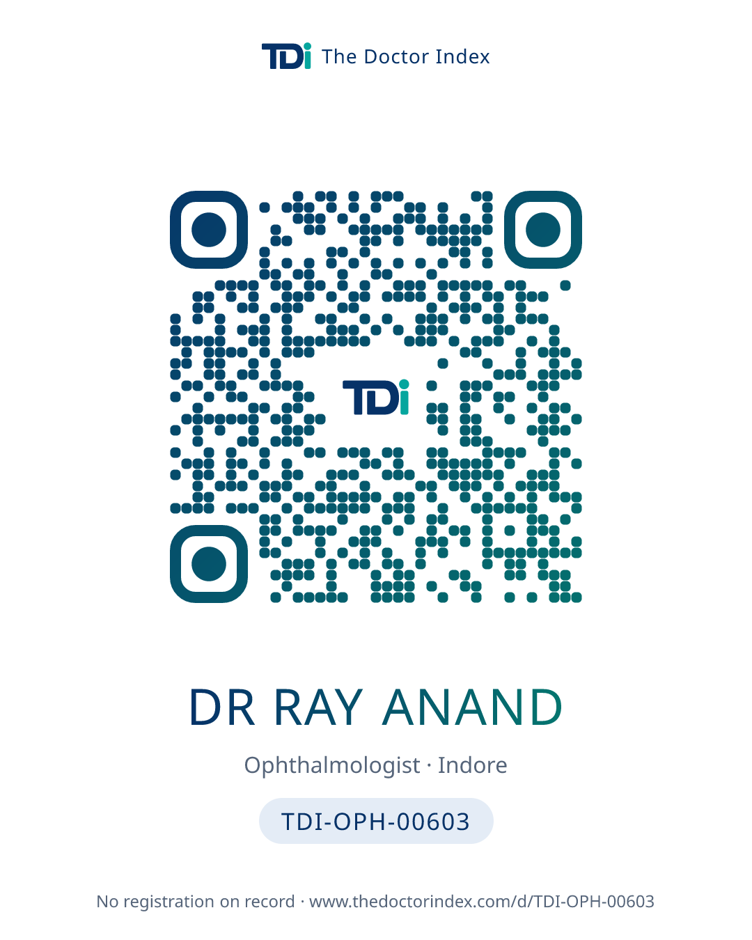 QR card for Dr Ray Anand, TDI-OPH-00603