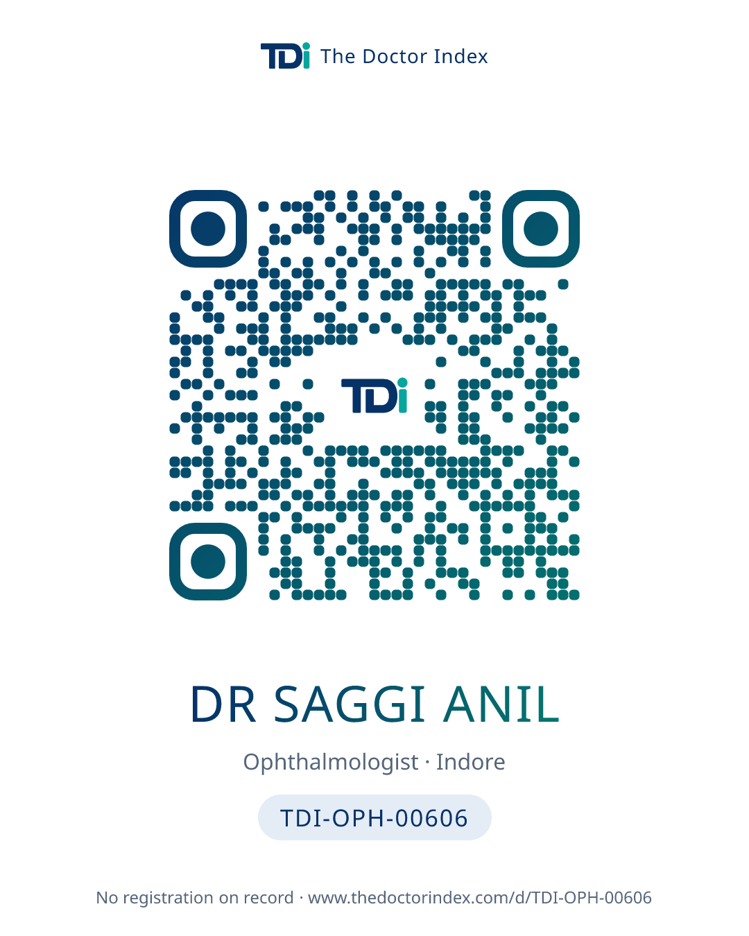 QR card for Dr Saggi Anil, TDI-OPH-00606