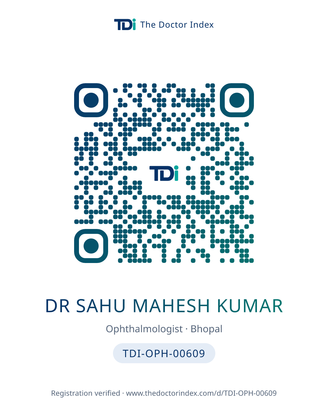 QR card for Dr Sahu Mahesh Kumar, TDI-OPH-00609