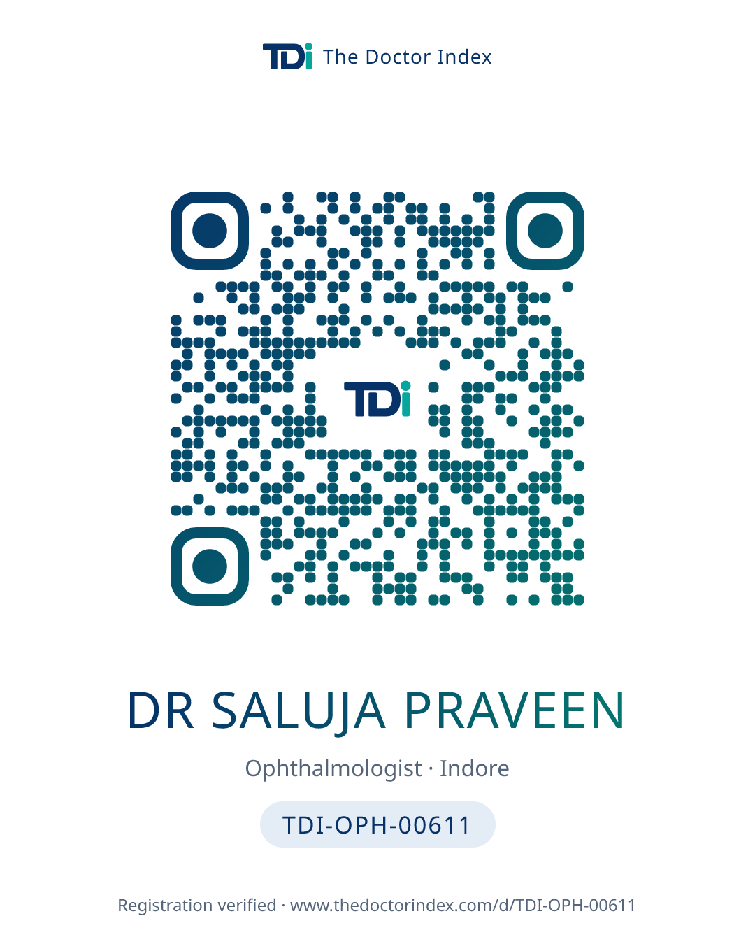 QR card for Dr Saluja Praveen, TDI-OPH-00611