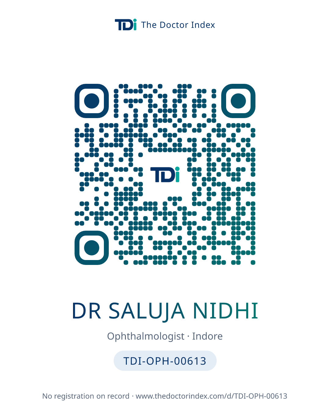 QR card for Dr Saluja Nidhi, TDI-OPH-00613