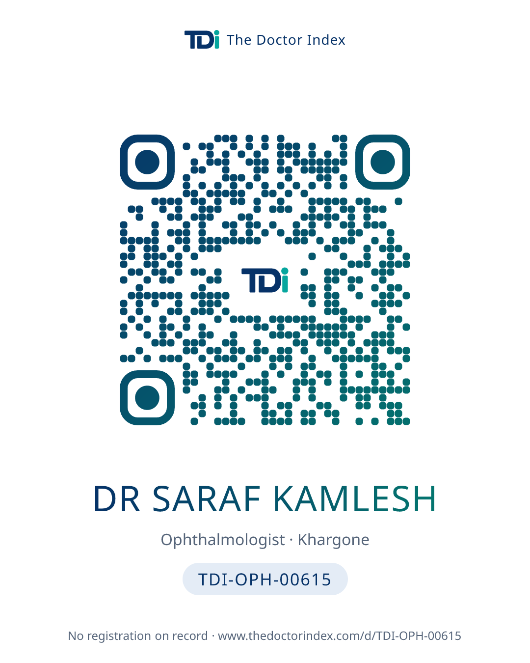 QR card for Dr Saraf Kamlesh, TDI-OPH-00615