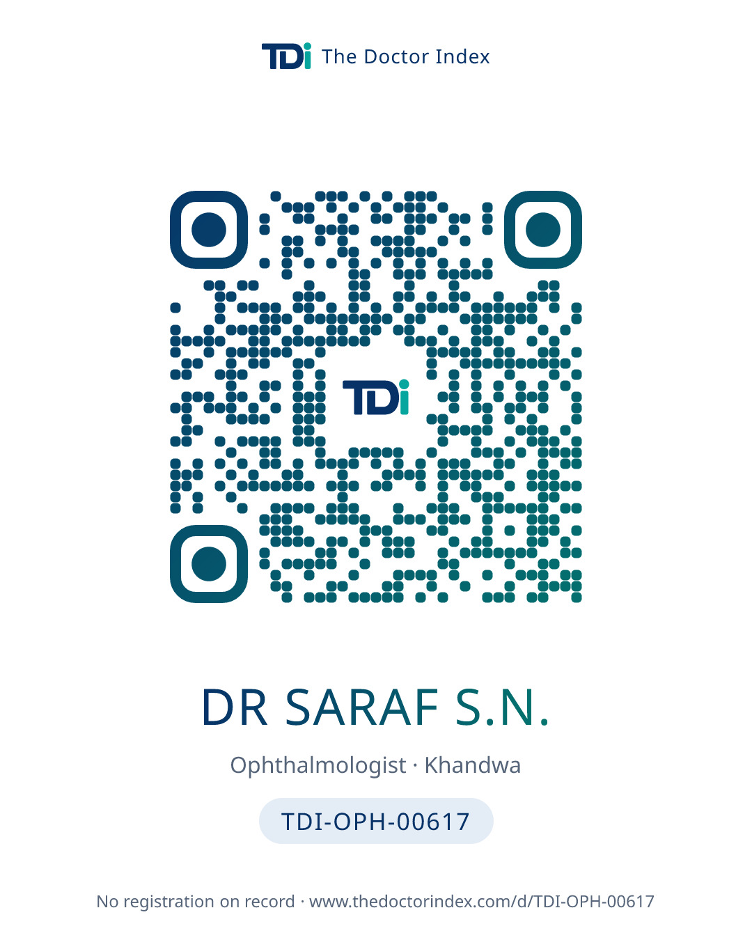 QR card for Dr Saraf S.N., TDI-OPH-00617