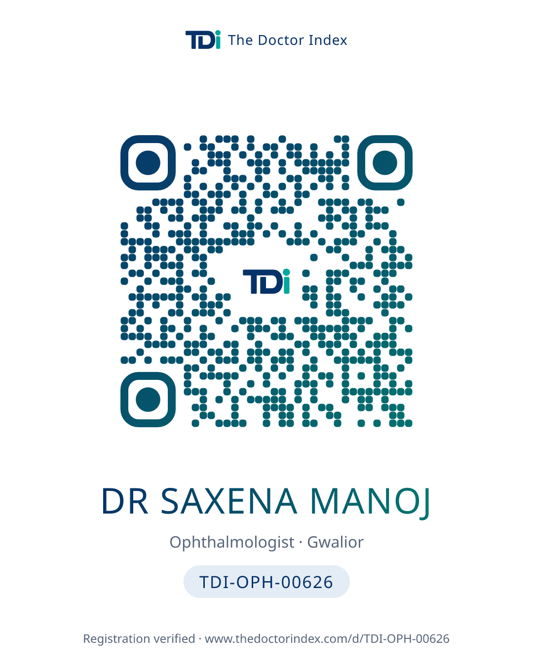 QR card for Dr Saxena Manoj, TDI-OPH-00626