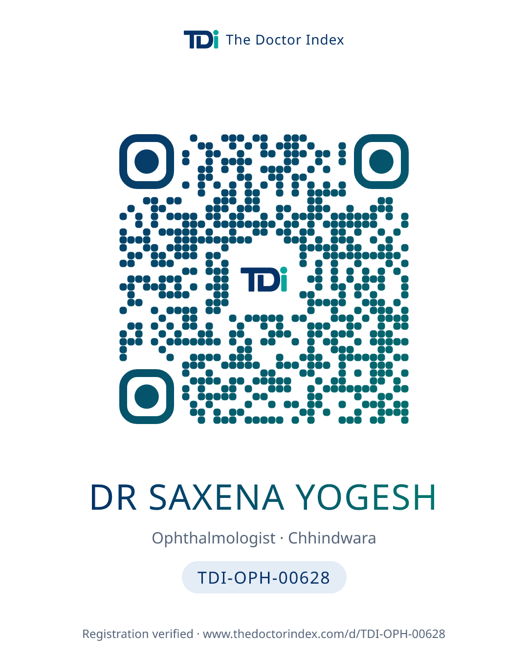 QR card for Dr Saxena Yogesh, TDI-OPH-00628