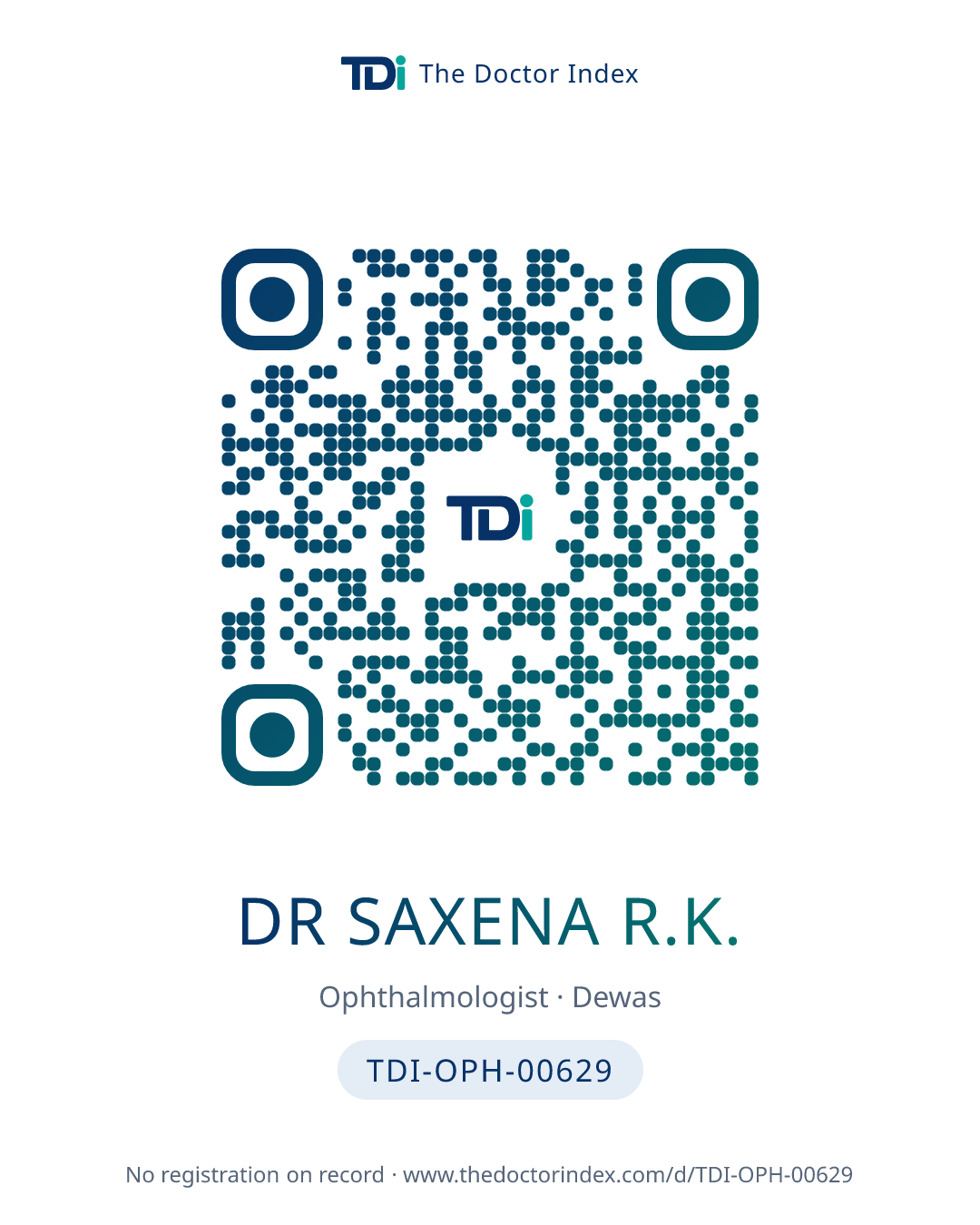 QR card for Dr Saxena R.K., TDI-OPH-00629