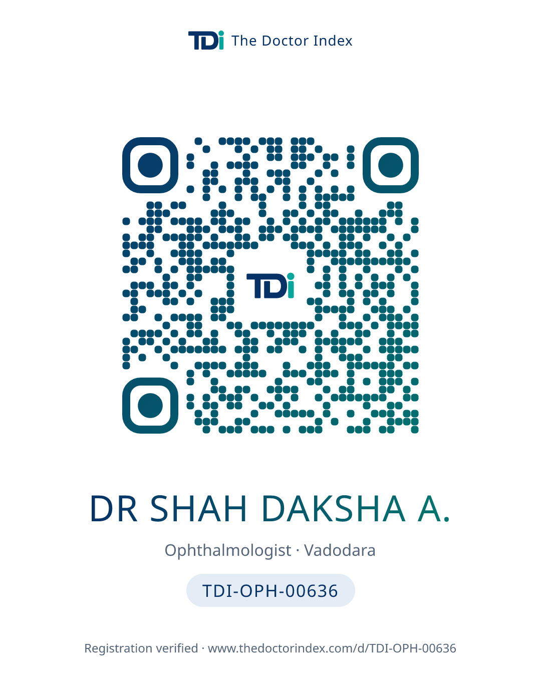QR card for Dr Shah Daksha A., TDI-OPH-00636
