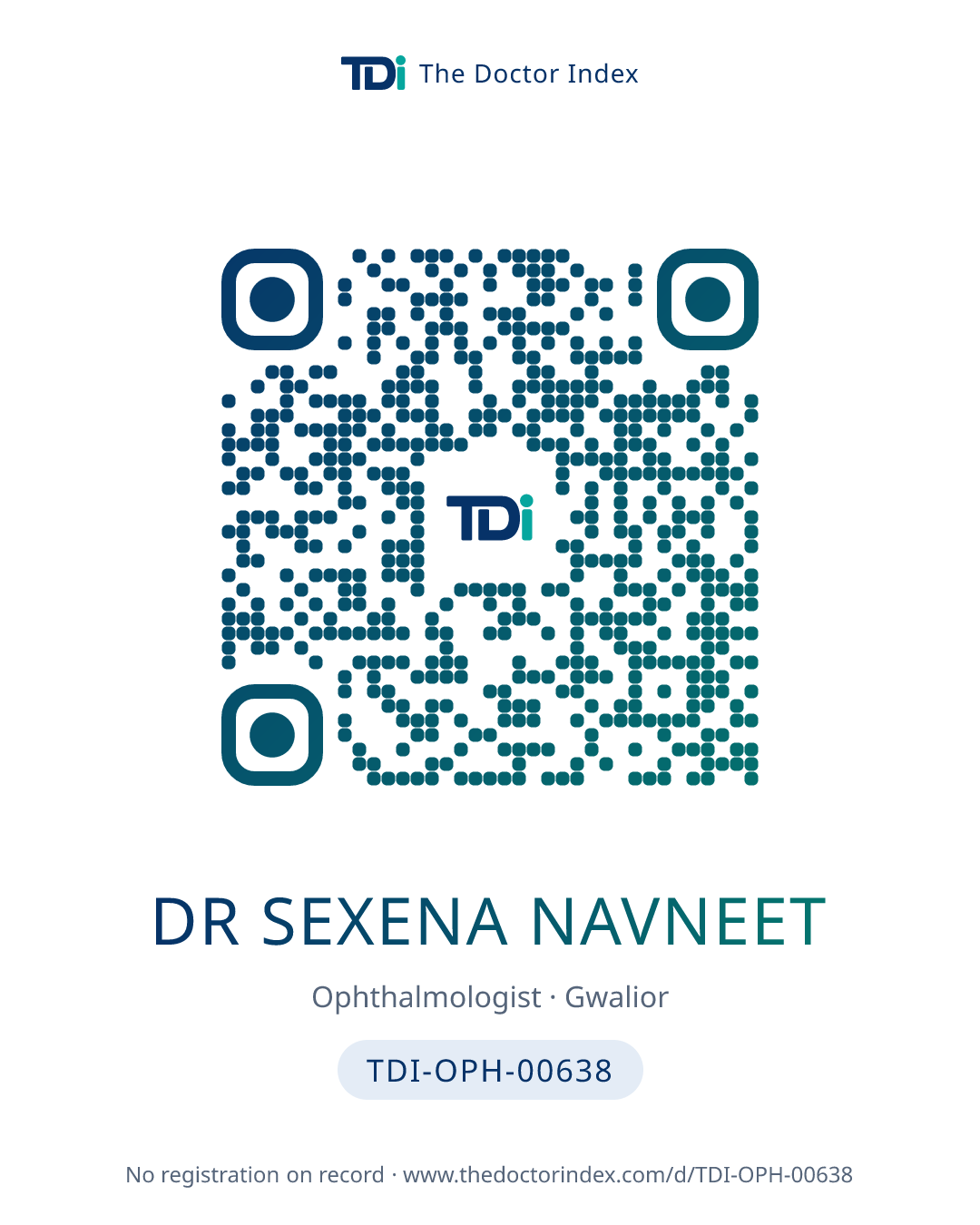 QR card for Dr Sexena Navneet, TDI-OPH-00638