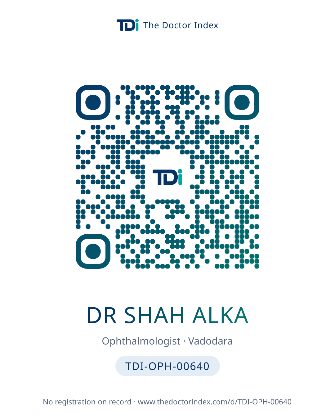 QR card for Dr Shah Alka, TDI-OPH-00640
