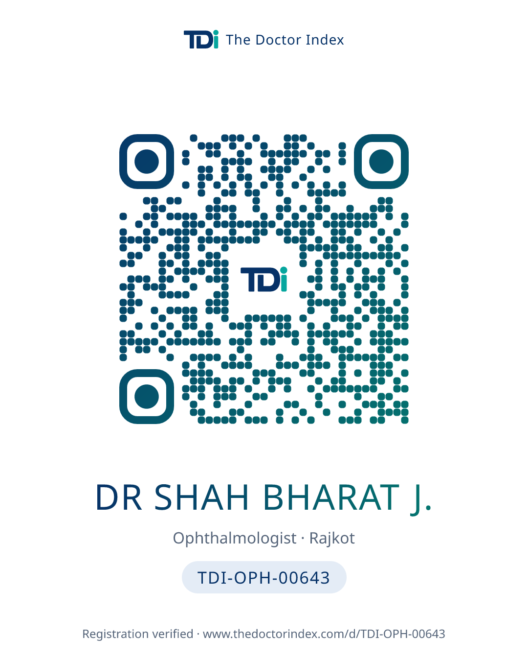 QR card for Dr Shah Bharat J., TDI-OPH-00643
