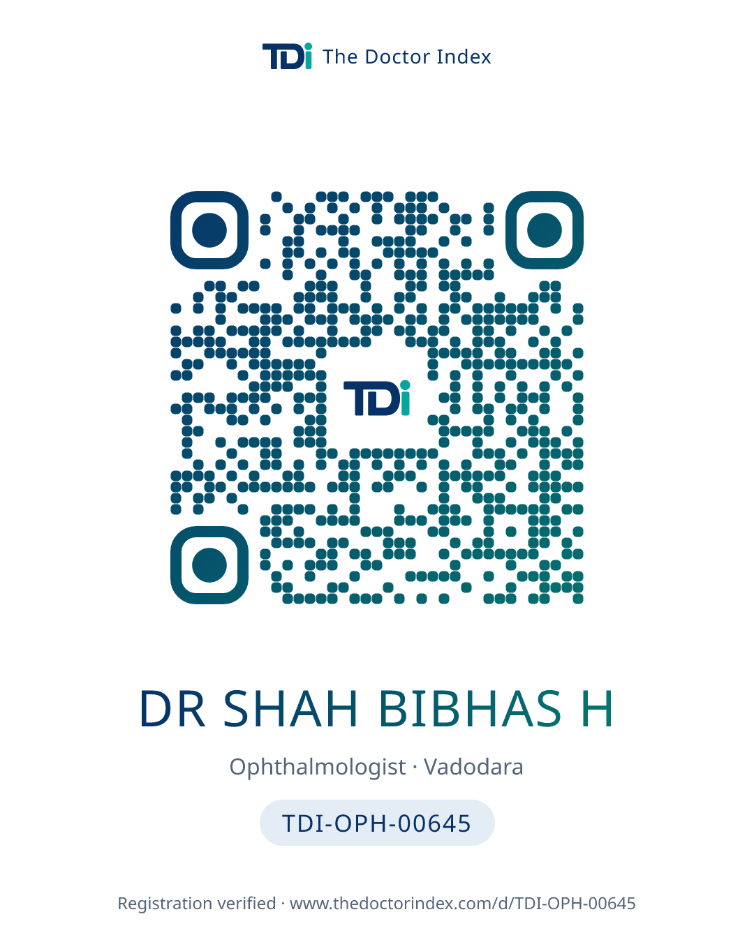 QR card for Dr Shah Bibhas H, TDI-OPH-00645
