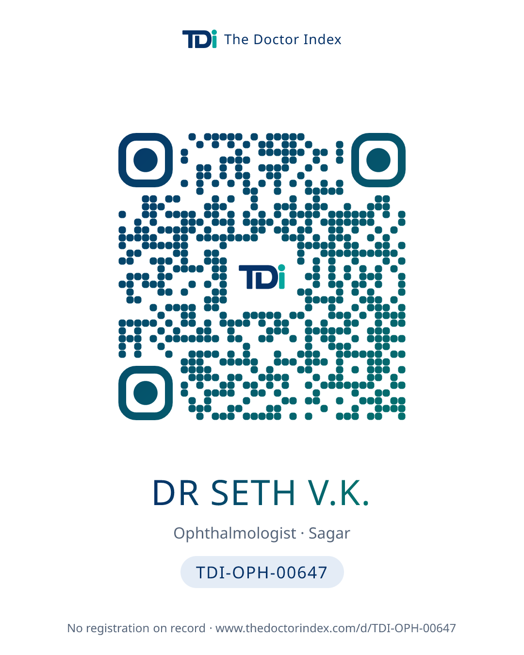 QR card for Dr Seth V.K., TDI-OPH-00647
