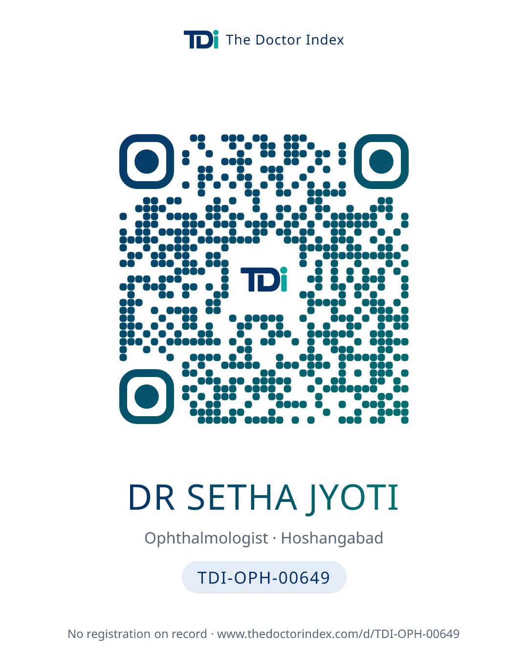 QR card for Dr Setha Jyoti, TDI-OPH-00649