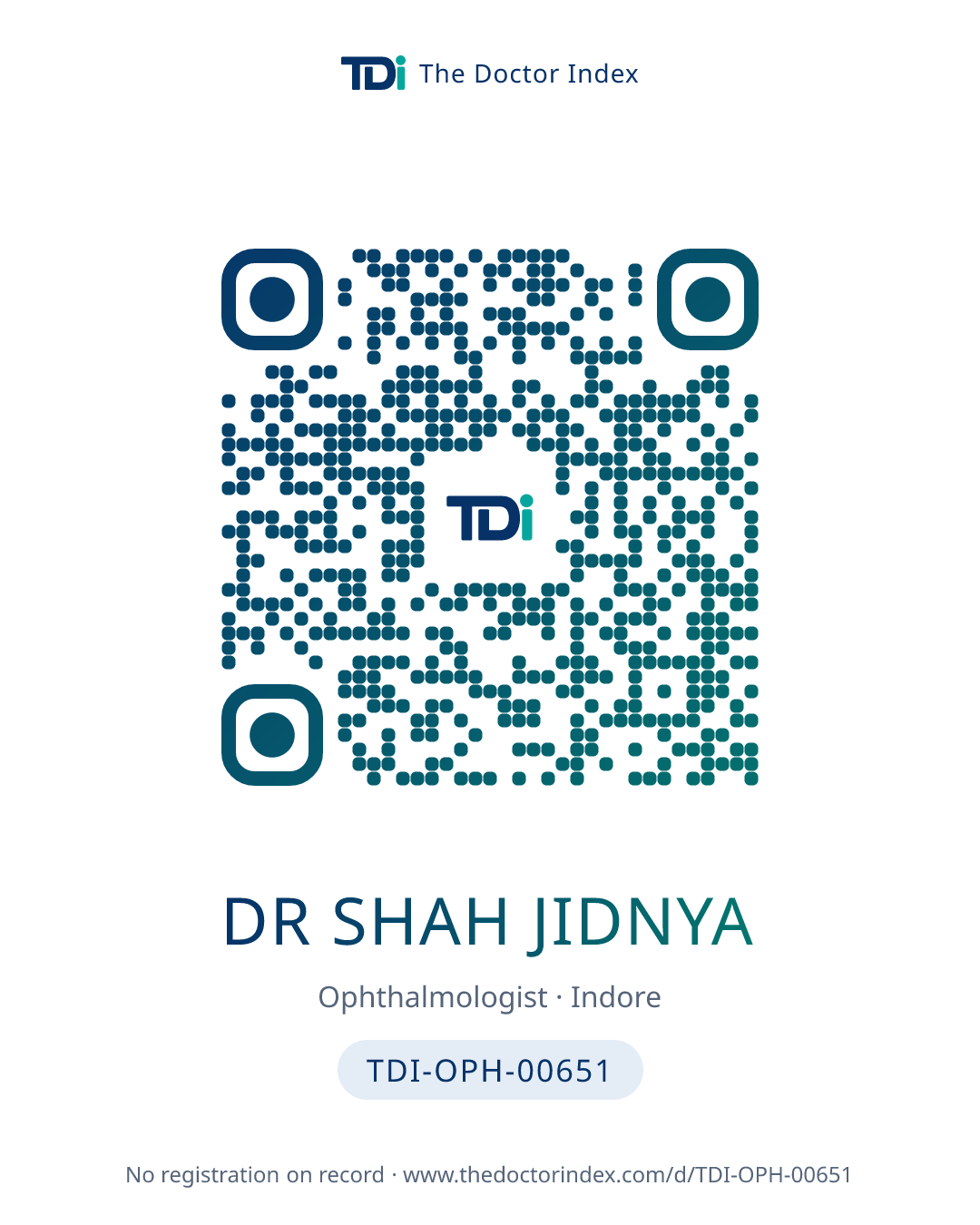 QR card for Dr Shah Jidnya, TDI-OPH-00651
