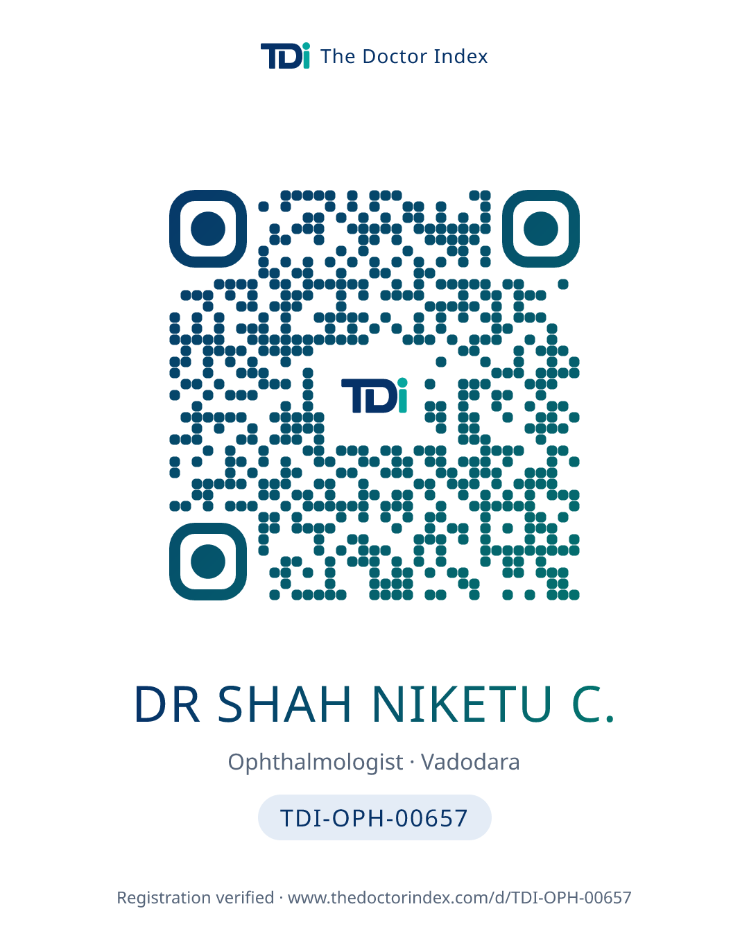 QR card for Dr Shah Niketu C., TDI-OPH-00657