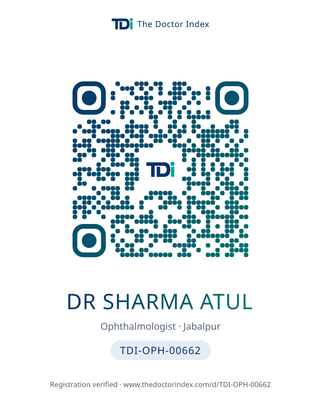 QR card for Dr Sharma Atul, TDI-OPH-00662