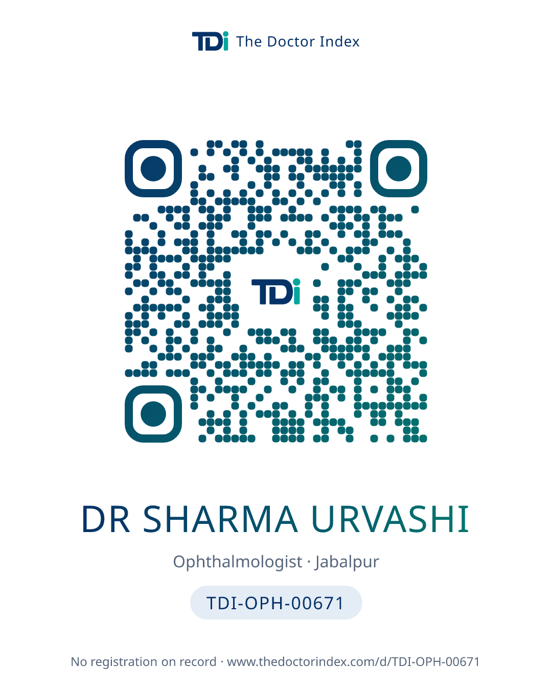 QR card for Dr Sharma Urvashi, TDI-OPH-00671