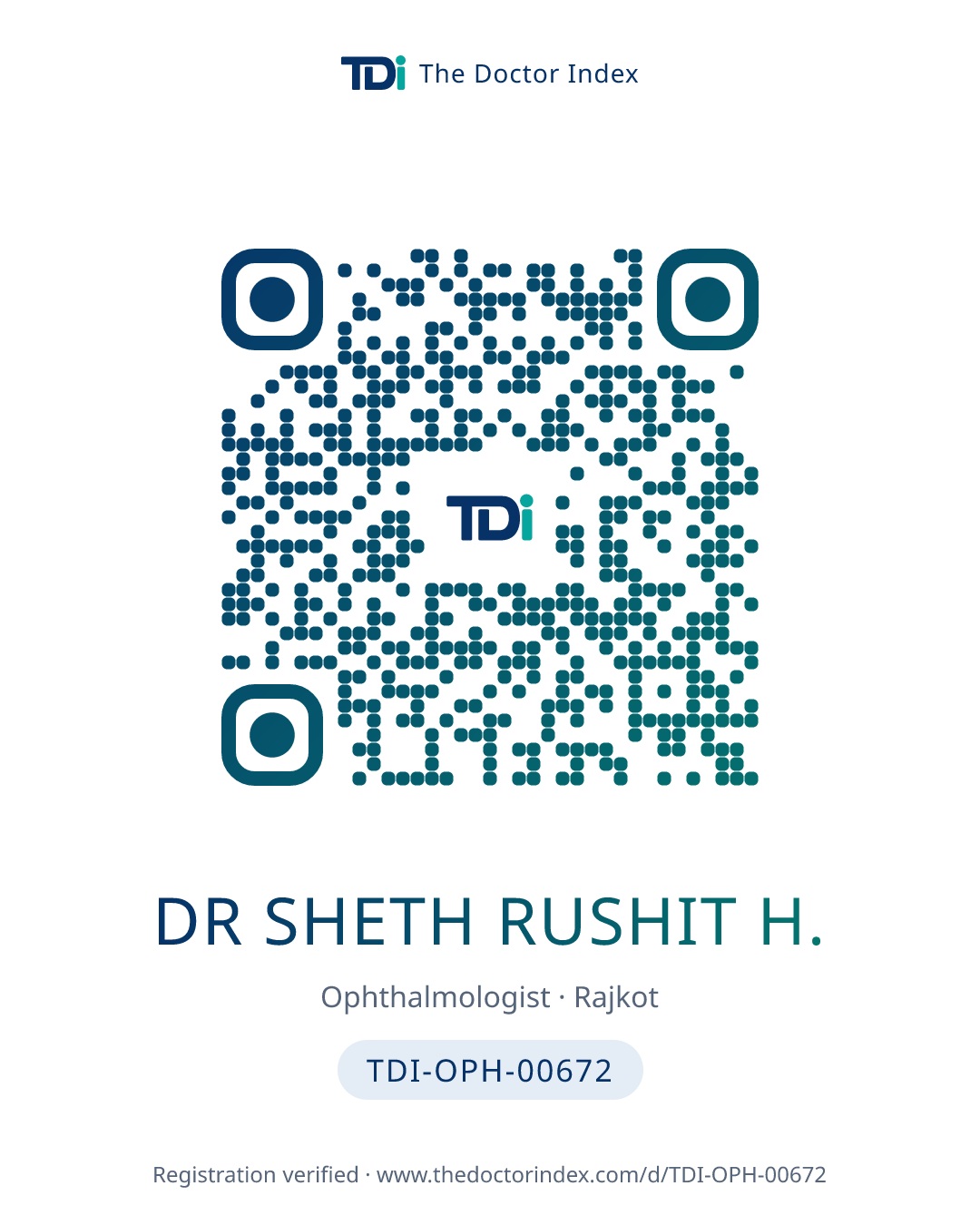 QR card for Dr Sheth Rushit H., TDI-OPH-00672