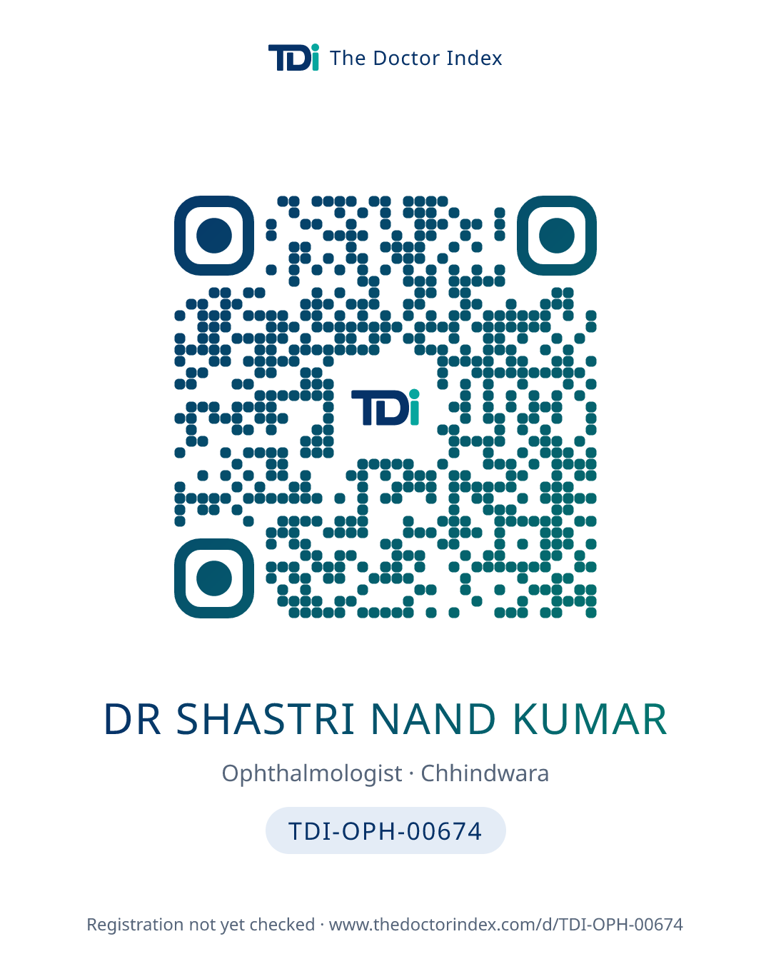 QR card for Dr Shastri Nand Kumar, TDI-OPH-00674