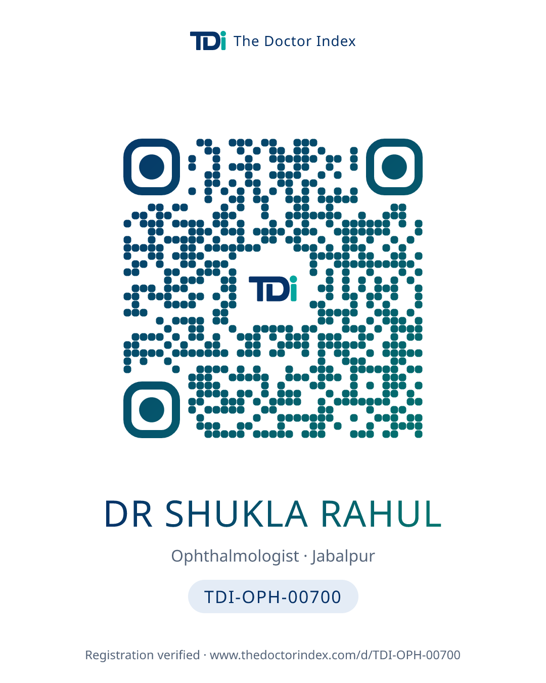 QR card for Dr Shukla Rahul, TDI-OPH-00700