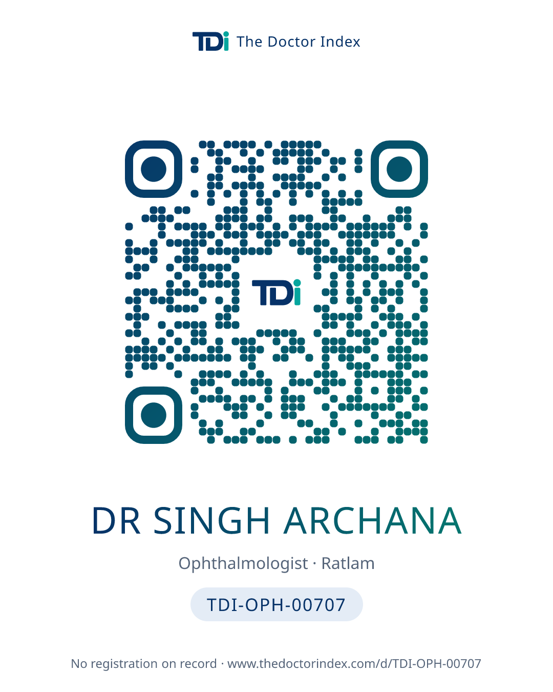 QR card for Dr Singh Archana, TDI-OPH-00707
