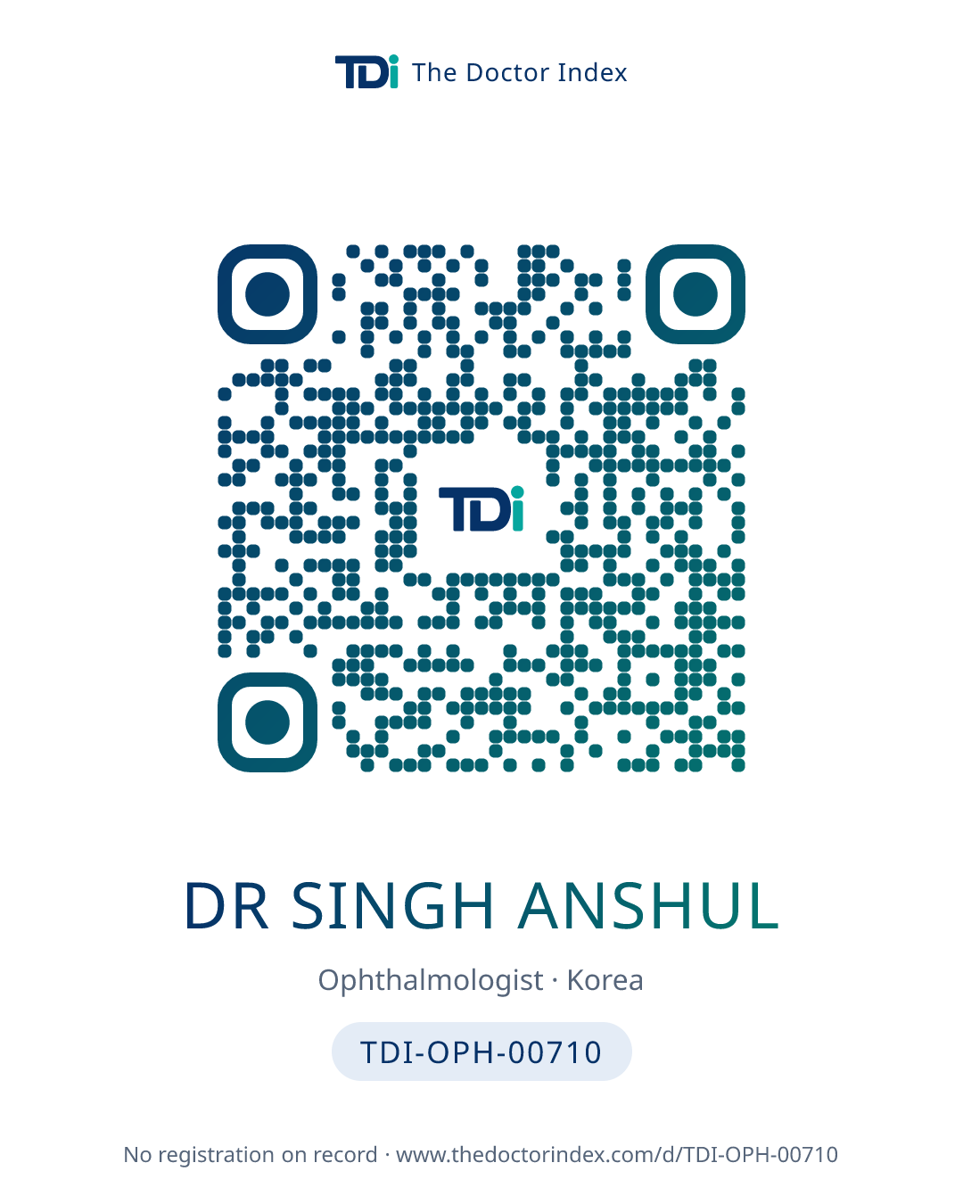 QR card for Dr Singh Anshul, TDI-OPH-00710