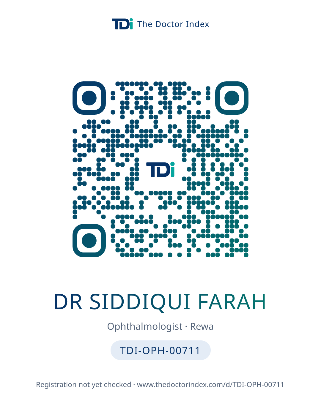 QR card for Dr Siddiqui Farah, TDI-OPH-00711