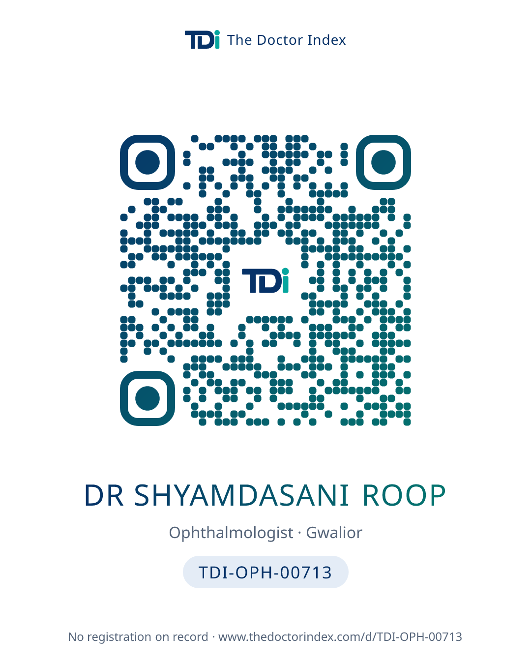 QR card for Dr Shyamdasani Roop, TDI-OPH-00713